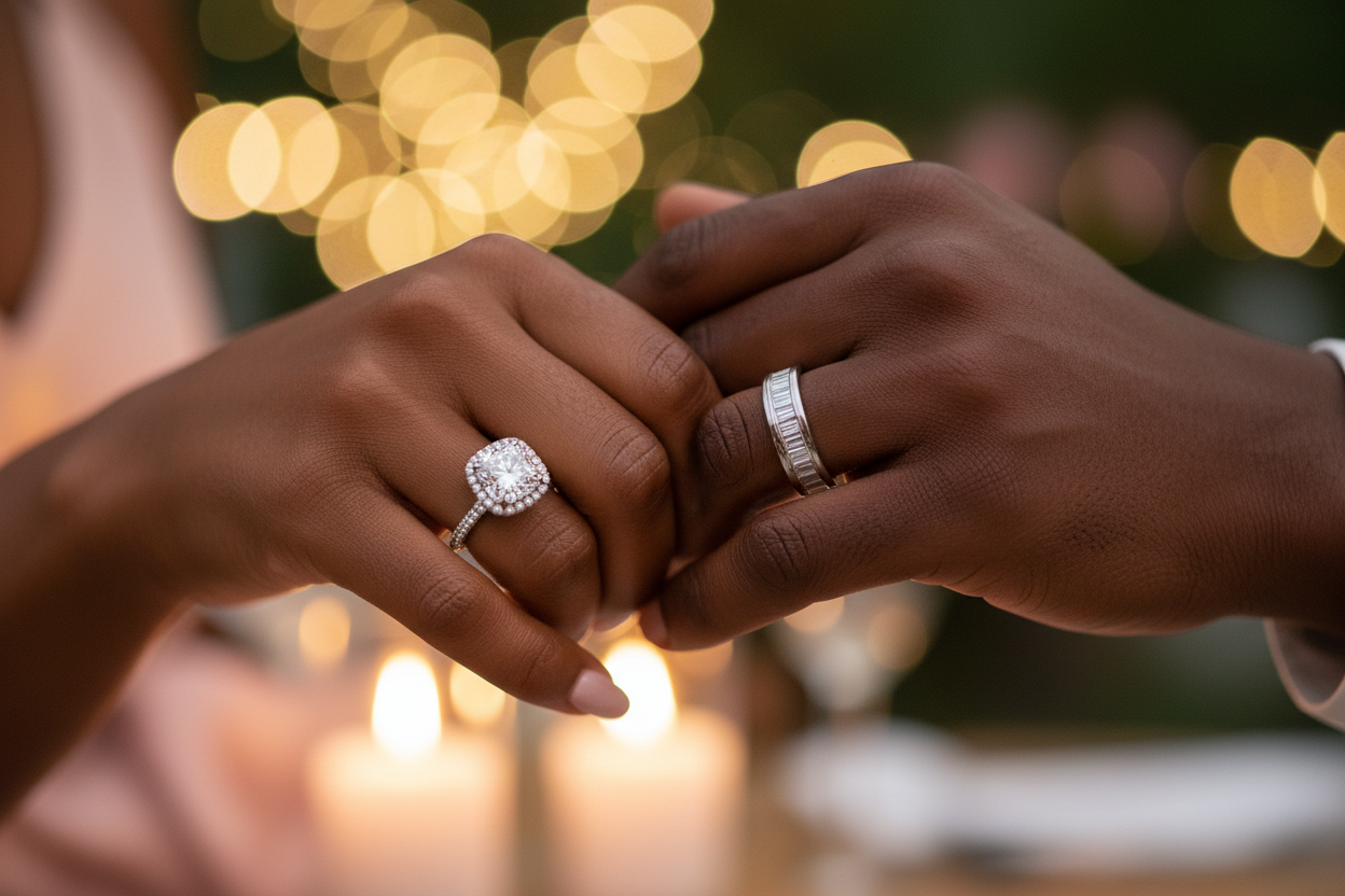 黑人男女牵手带着钻戒